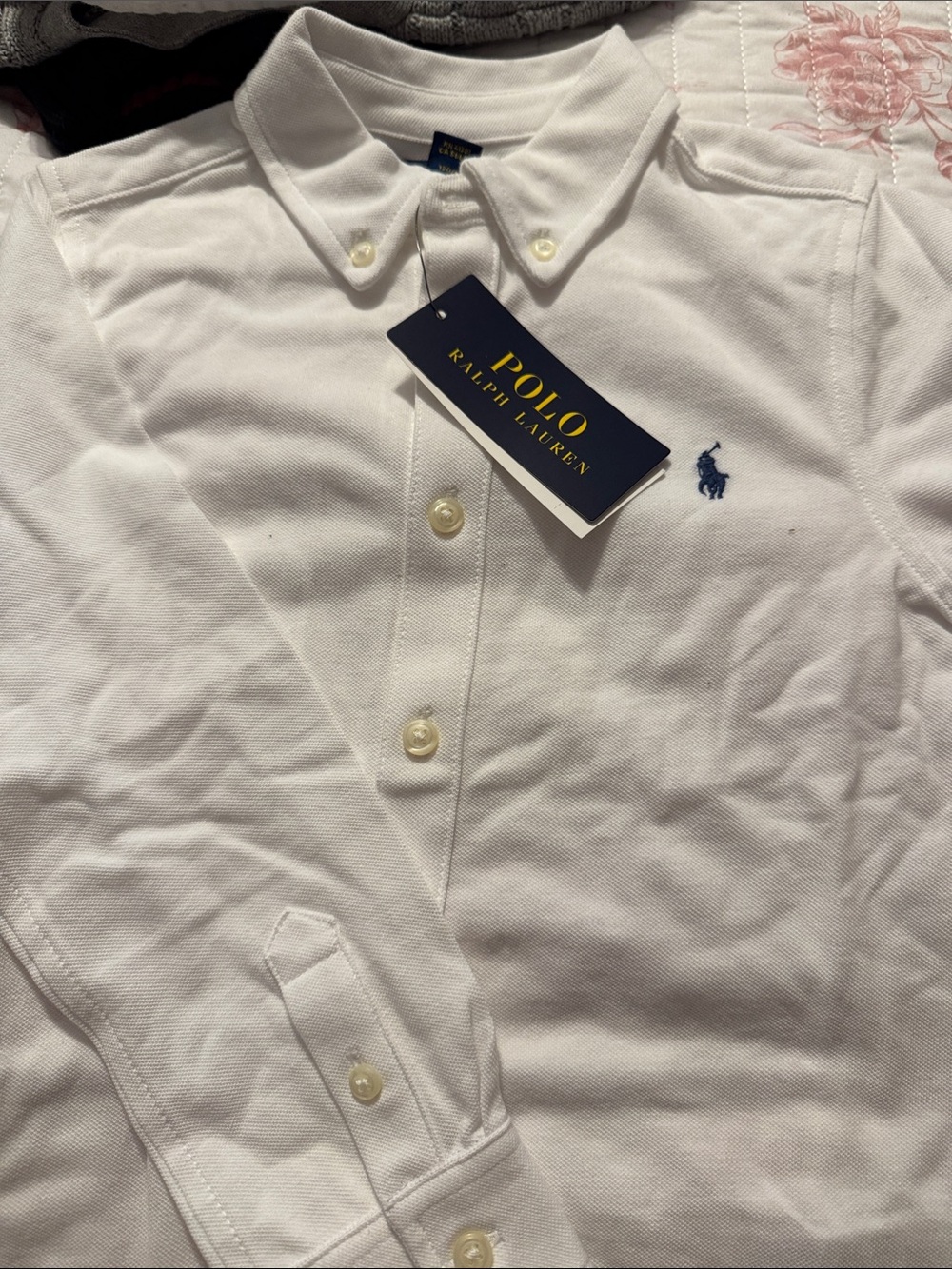 Polo by Ralph Lauren Men’s White Long-Sleeve Button-Down Polo with Navy Pony